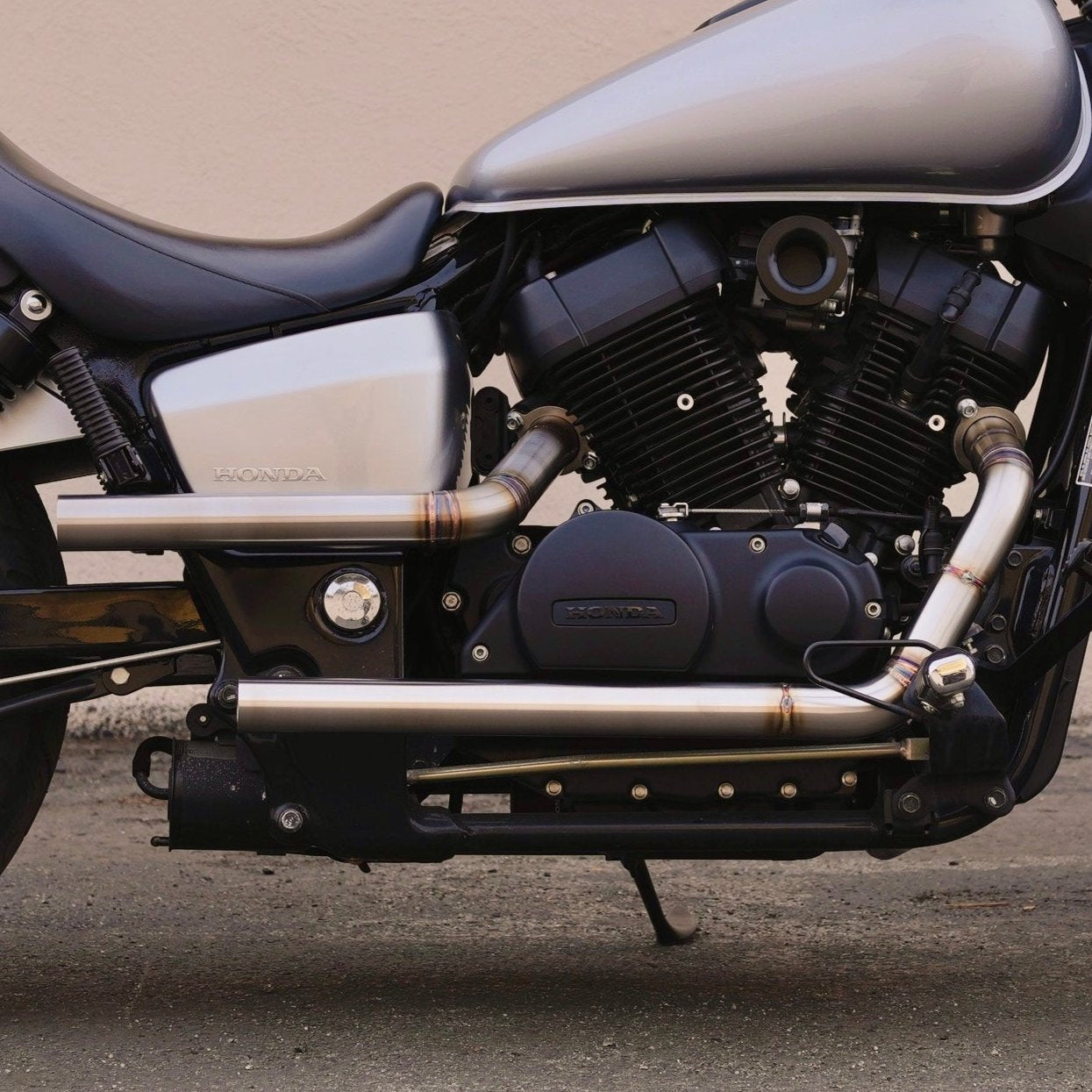 HI-LO Drag Stainless Steel Exhaust for Honda Shadow VT750 - 2004 & Newer Aero Phantom Spirit