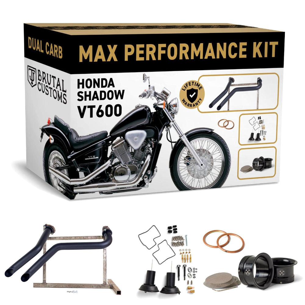 Max Performance Kit packaging for Honda Shadow VT600 with motorcycle illustration and components displayed.