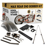 Motorcycle rear end bobber kit with packaging and components on a white background