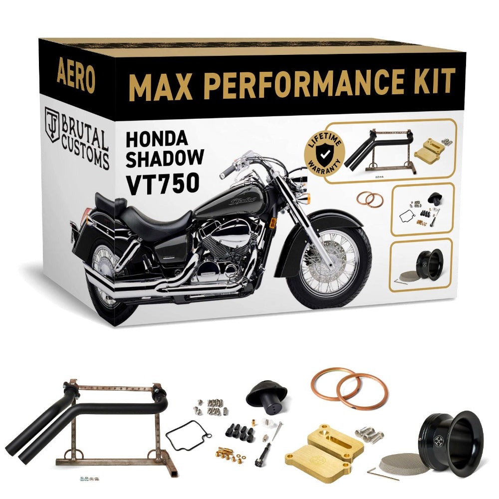 Max Performance Kit box for Honda Shadow VT750 with motorcycle illustration and components on a white background