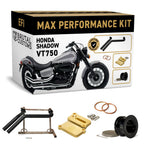 Max Performance Kit packaging for Honda Shadow VT750 with motorcycle illustration and components on a white background.
