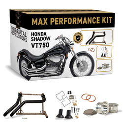 Max Performance Kit packaging for Honda Shadow VT750 with motorcycle illustration and accessories.