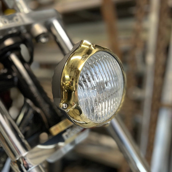 Motorcycle Headlights - Black and Brass