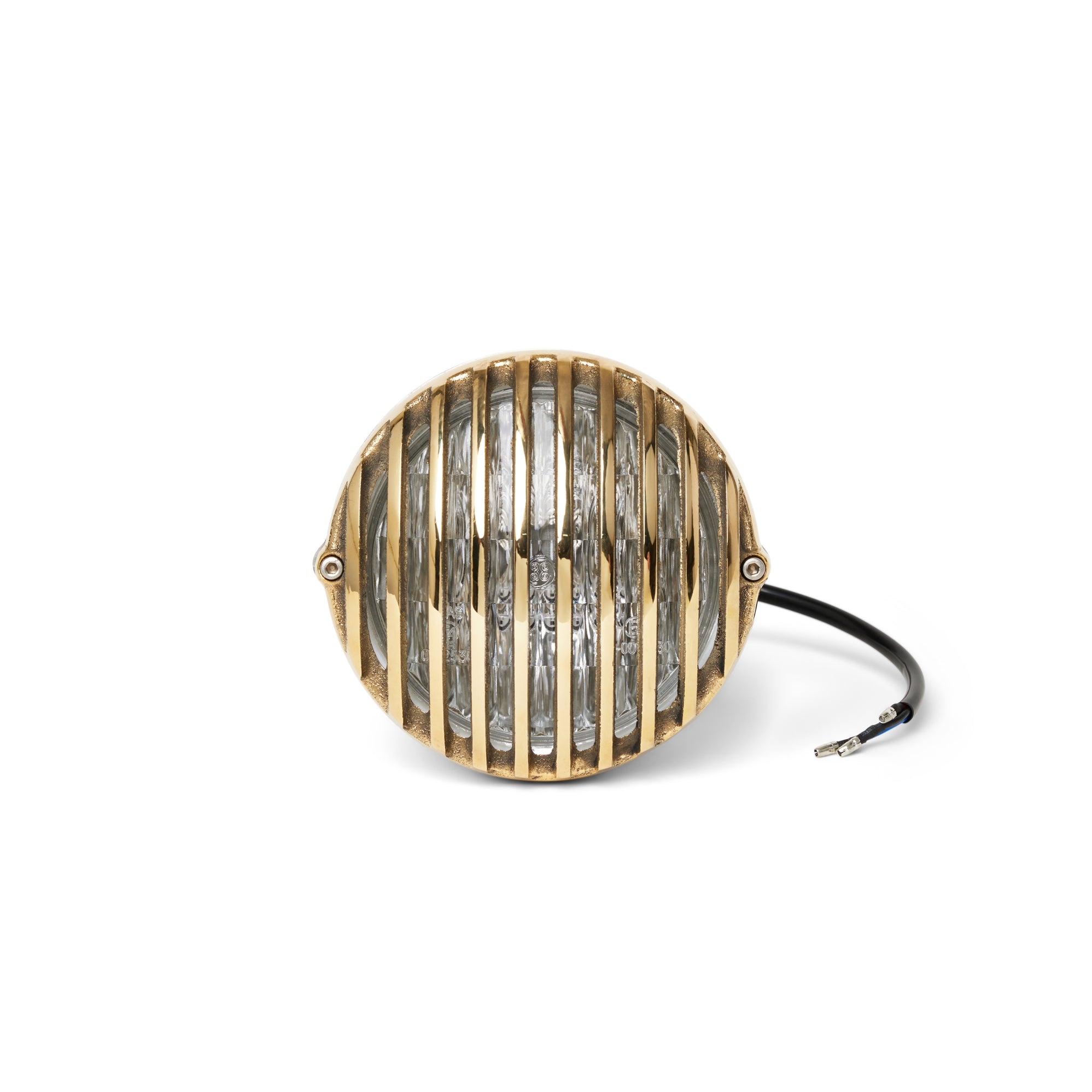 Motorcycle Headlights Polished Aluminum/Brass Grille TJ Brutal Customs