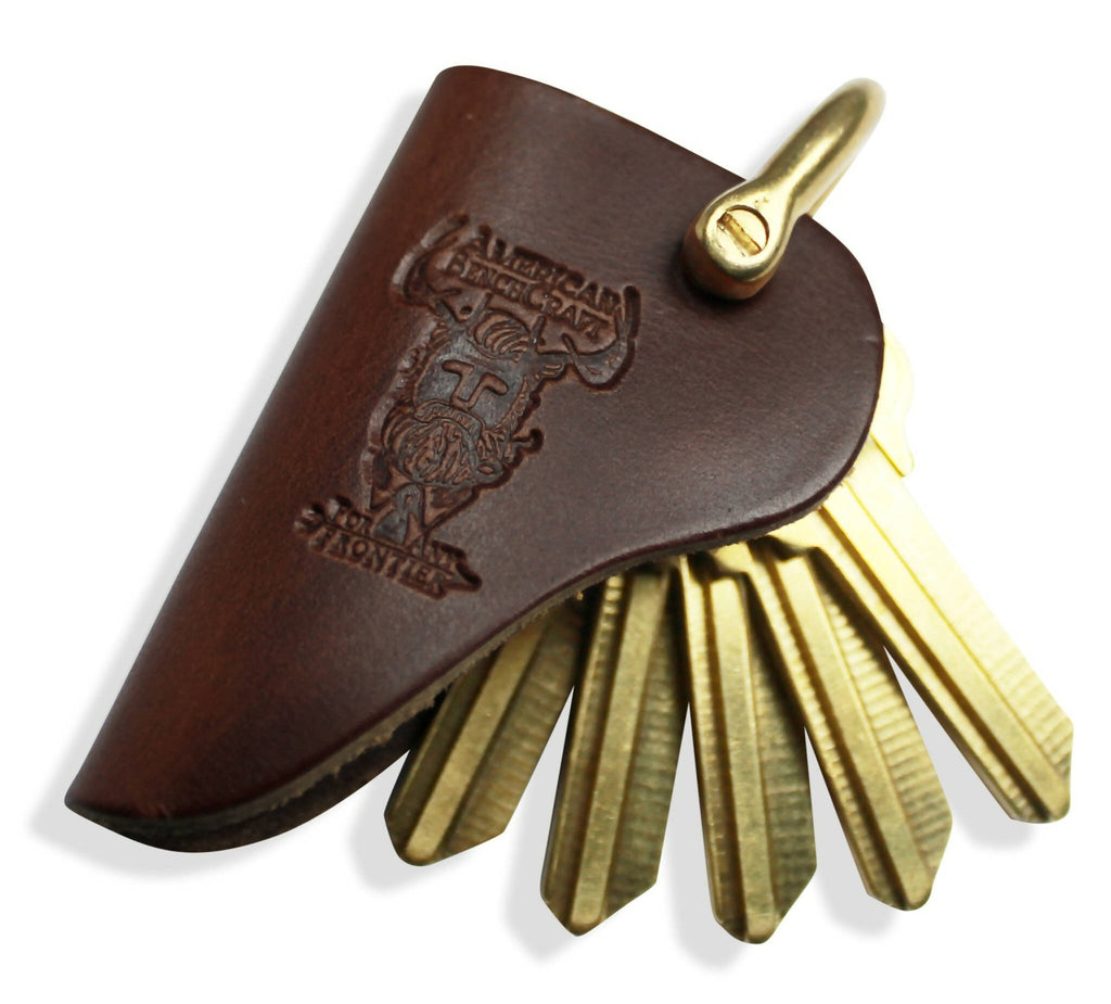 Leather Key Holster - Brass Key Chain with Leather Key Cover