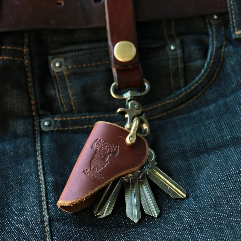 Leather Key Holster - Brass Key Chain with Leather Key Cover